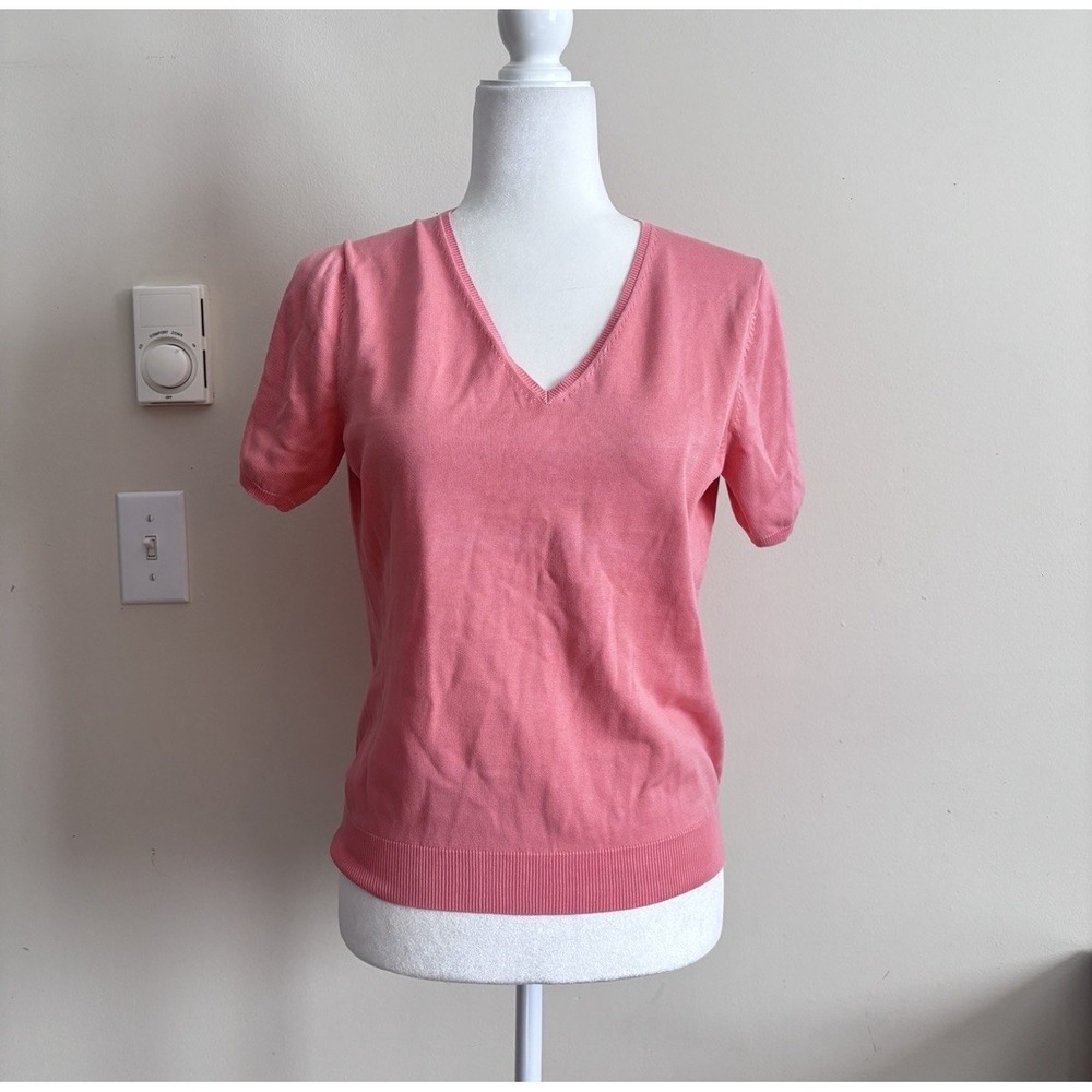 Brooks Brothers Coral Pink V-Neck Short Sleeve Sweater